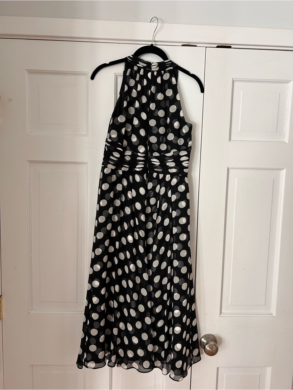 White House Black Market Black and White Polka Dot Silk Midi Dress - Picture 3 of 4